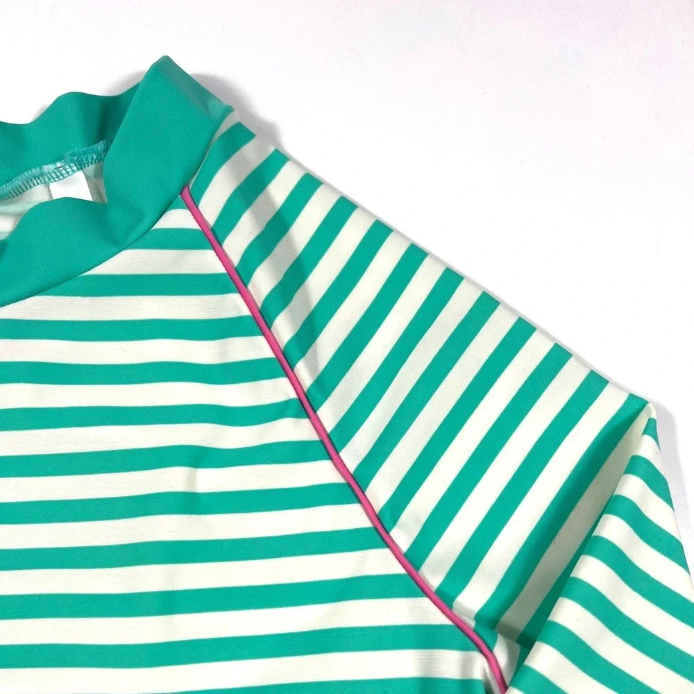 Boden Sunsafe Rash Vest 11-12Y Green Stripe UPF 40+ Long‎ Sleeve Swim Top Beach